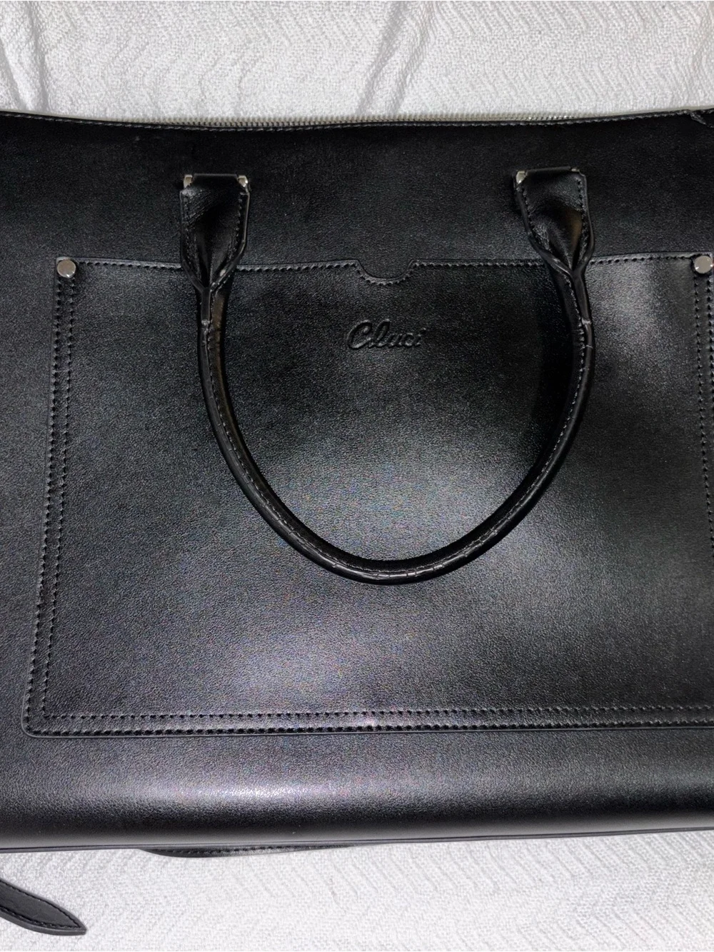 Cluci Black Leather Laptop Tote - Structured Women's Work Bag